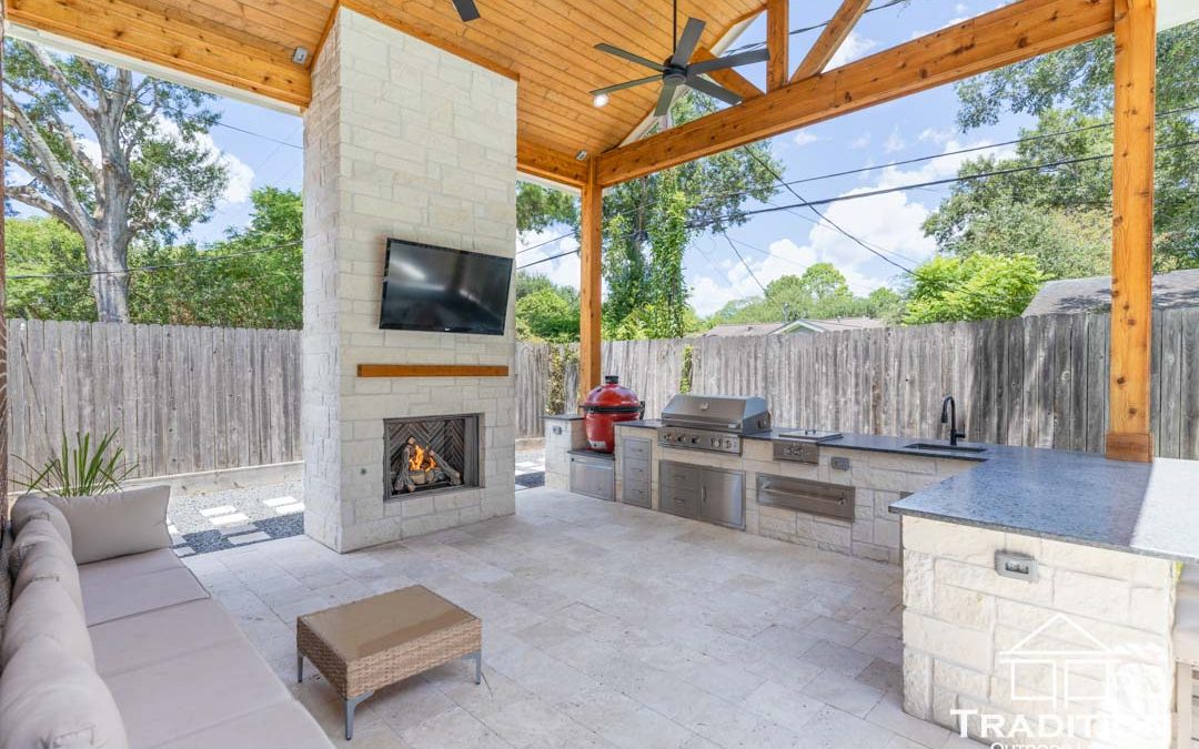 Custom Patio Cover, Outdoor Kitchen, & Fireplace in Meyerland, Texas