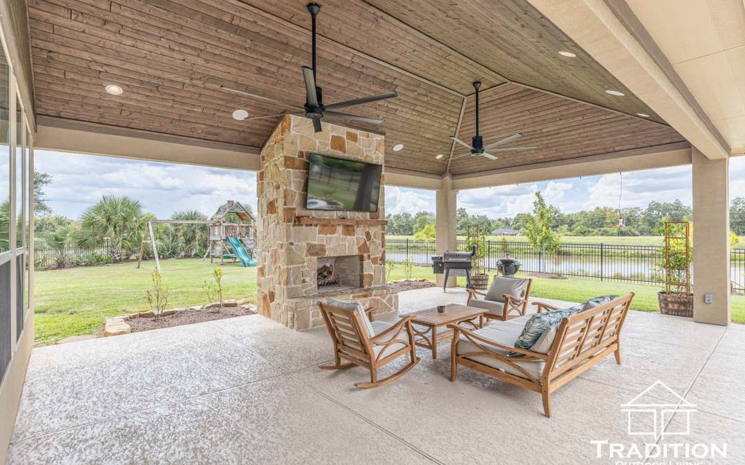 Custom Patio Cover and Fireplace in Richmond, Texas