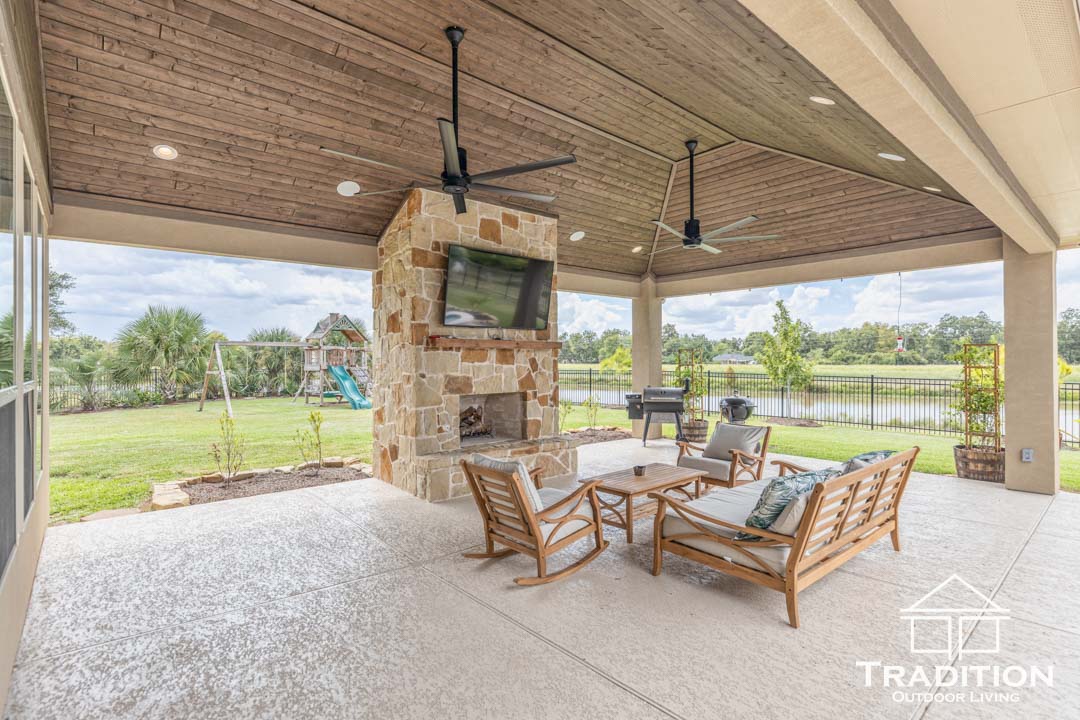 Custom Patio Cover and Fireplace in Richmond, Texas