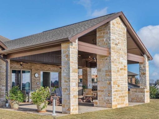 Covered Patio with Outdoor Kitchen & Fireplace in Sienna, Missouri City, TX