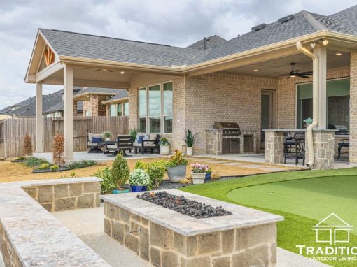 Covered Patio with Outdoor Kitchen & Fireplace in Sienna, Missouri City, TX