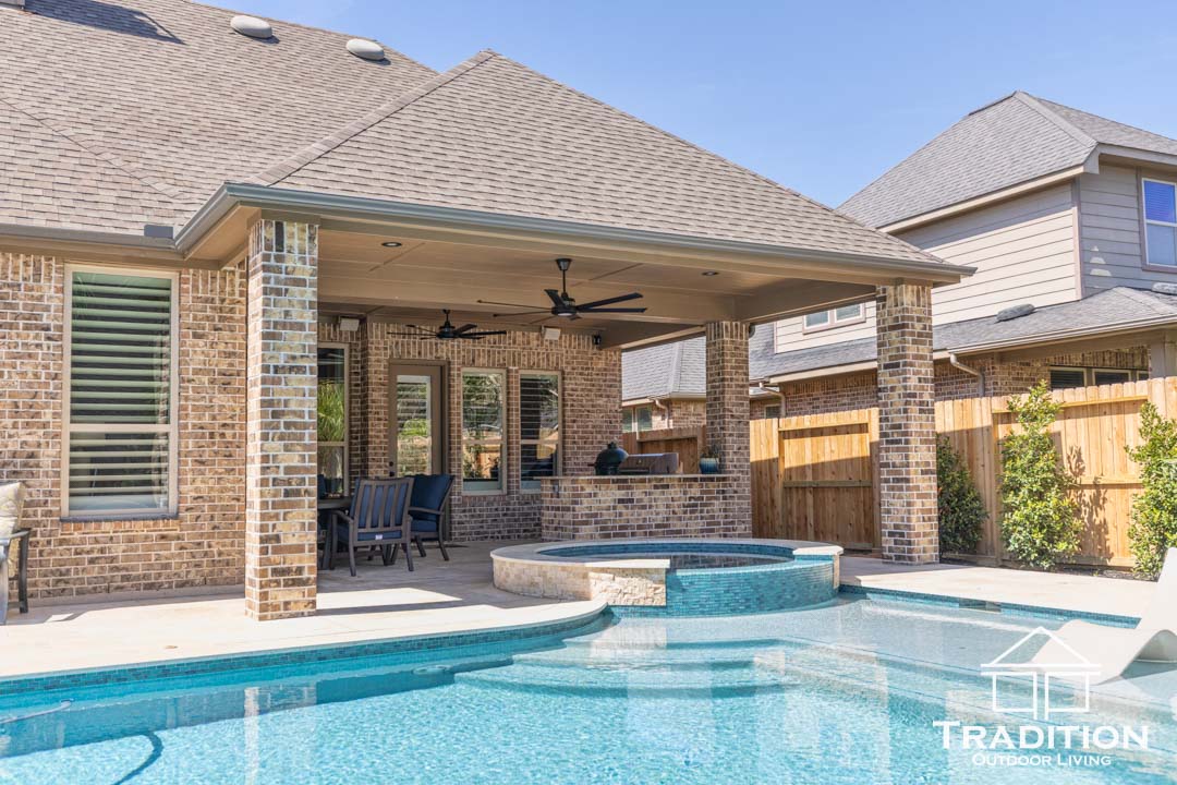 Custom Patio Cover & Outdoor Kitchen in Katy, TX | Seamless Brick Design