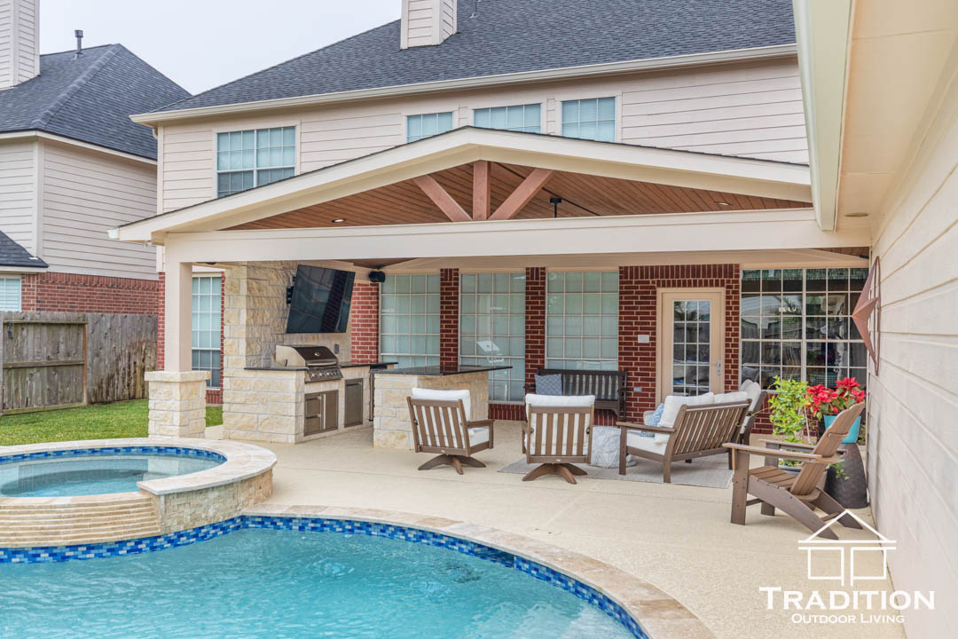 Custom Patio Cover, Pool & Outdoor Kitchen Project in Cypress, TX