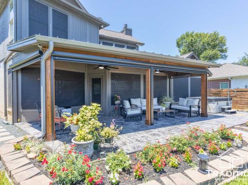 Custom Patio Cover with Outdoor Kitchen & Screens in Sugar Land, TX | Tradition Outdoor Living